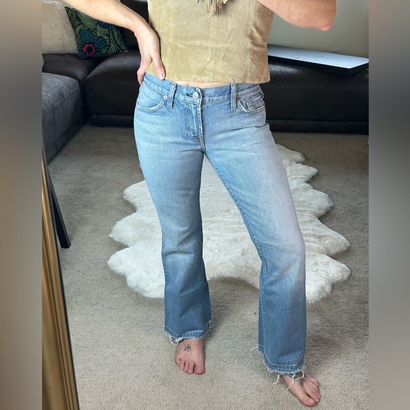 ⚡️Rad Vintage Y2K 7 For All Mankind Light Blue Denim Wash Distressed Flare Jeans - Picture 12 of 13